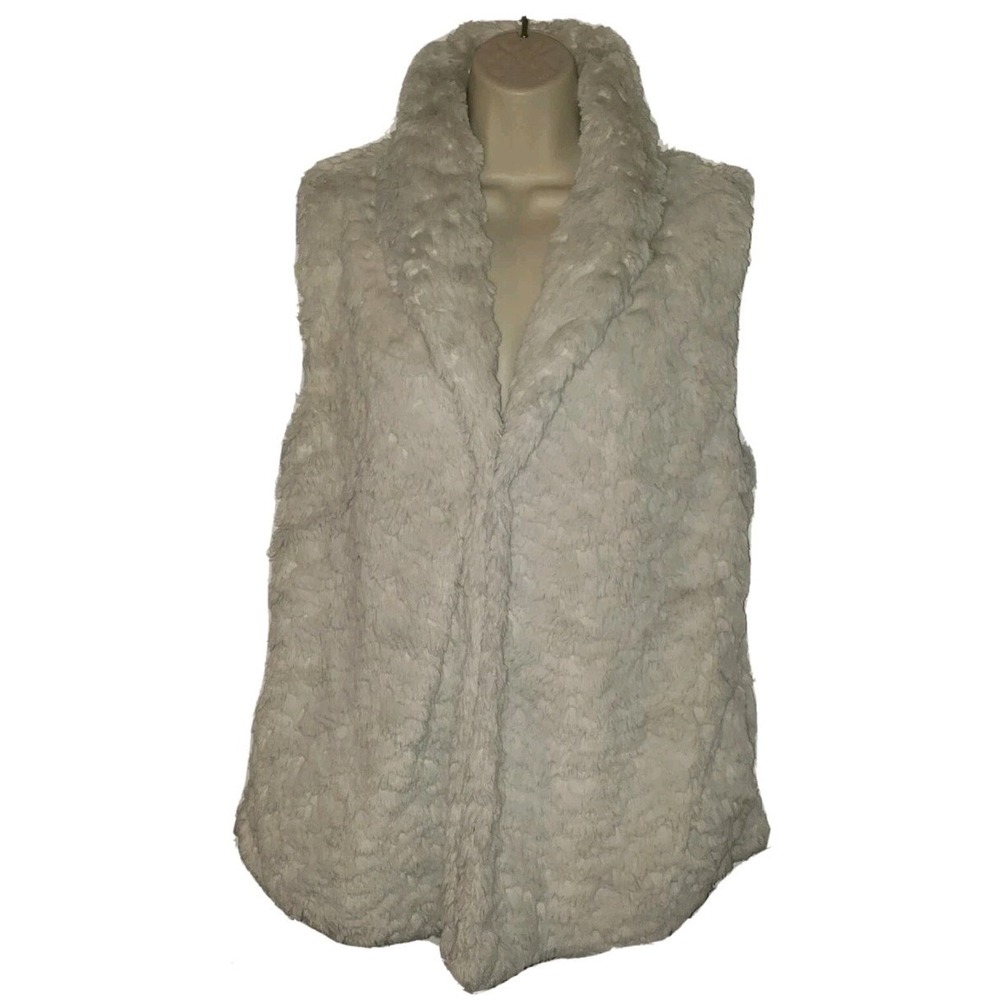 Dylan Los Angeles Vegas Fur Sleeveless Vest Cream Shawl Lapel Snap Up Women's L